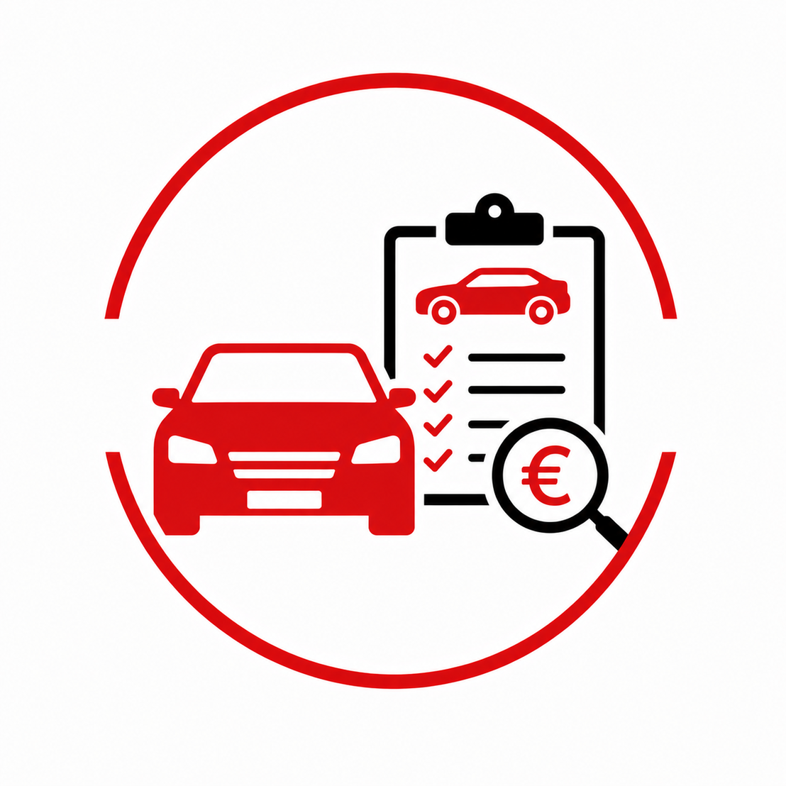 Unterlagen und Fahrzeugschlüssel liegen auf einem Schreibtisch neben einem Auto