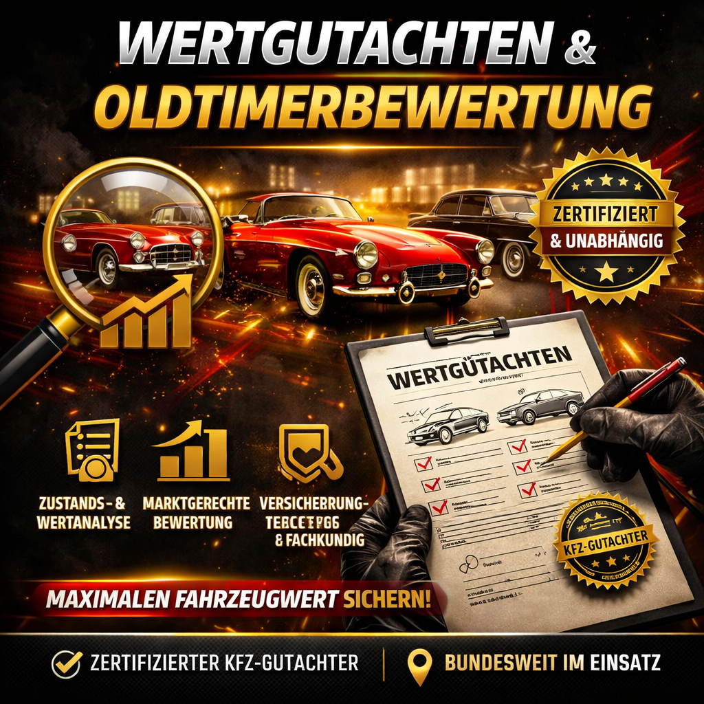 Klassischer Oldtimer wird vom Gutachter geprüft
